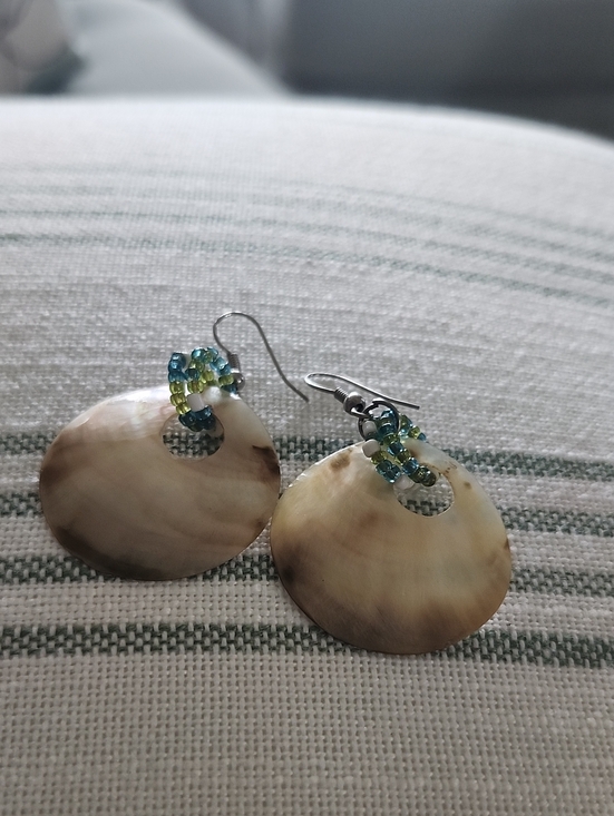 Jewelry - Abalone Shell Drop Earrings with Blue-Green Beaded Accents